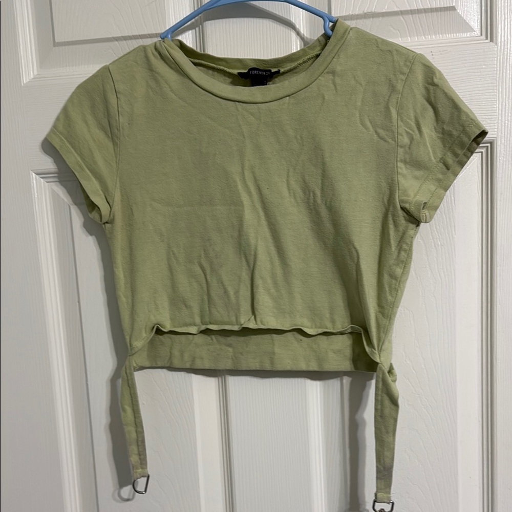Forever 21 Green Fitted Crop T-Shirt
